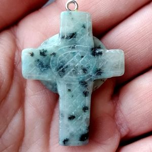 New Hand Carved Kiwi Stone Celtic Cross.